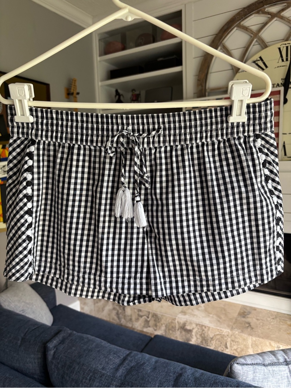 Vineyard Vines Black and White Gingham Tassel Drawstring Shorts